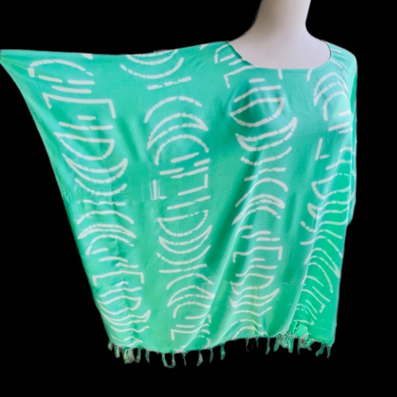 0146/ Half Moon Pattern Poncho, Light Green rayon Poncho - Picture 5 of 8